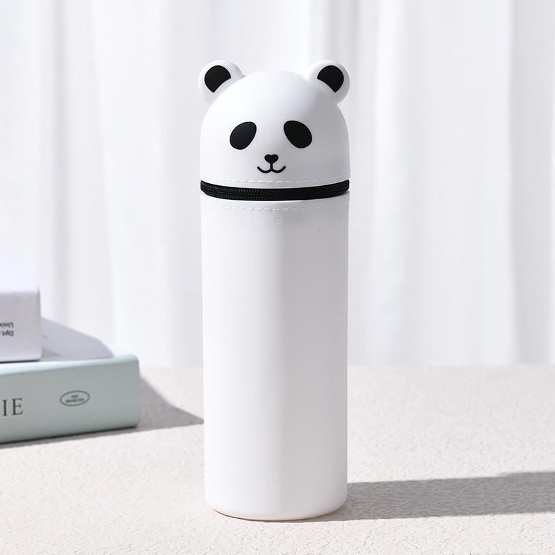 Cartoon Bear Kawaii Canvas Fabric Pencil Case Soft Silicone Zipper Pen Holder Students Convenient Exam Stationery Storage U+