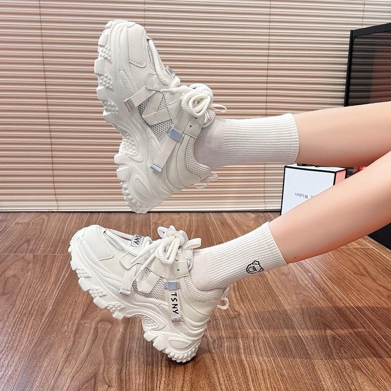 

Womens Sports Shoes Thick Sole Summer New Chunky Sneakers Casual Mesh Breathable Trainers Sports Running Casual Shoes 40 бежевый