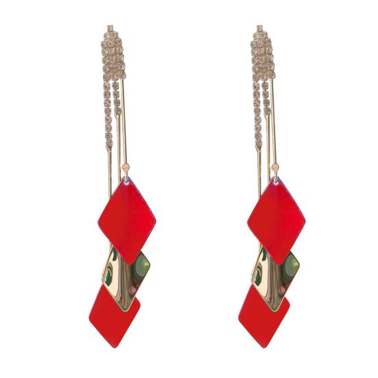 

1 пара женских висячих сережек с кисточками и стразами, изящные геометрические серьги-капли красный