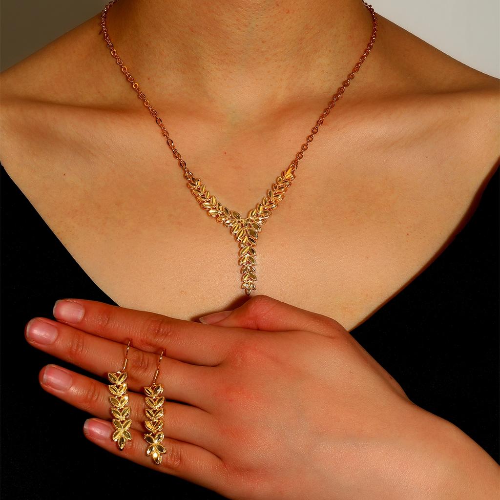 Middle East Fashion Elegant High Grade Copper Wheat Ear Pattern Fashion Women's Jewelry Set, 1 Necklace and 1 Pair of Earrings