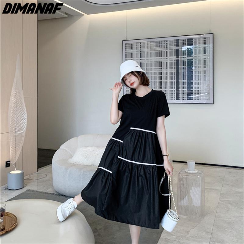DIMANAF 2021 New Summer Shirt Dress Women Plus Size Sundress Cotton Striped Dress Elegant Lady Casual Loose Oversize Clothing