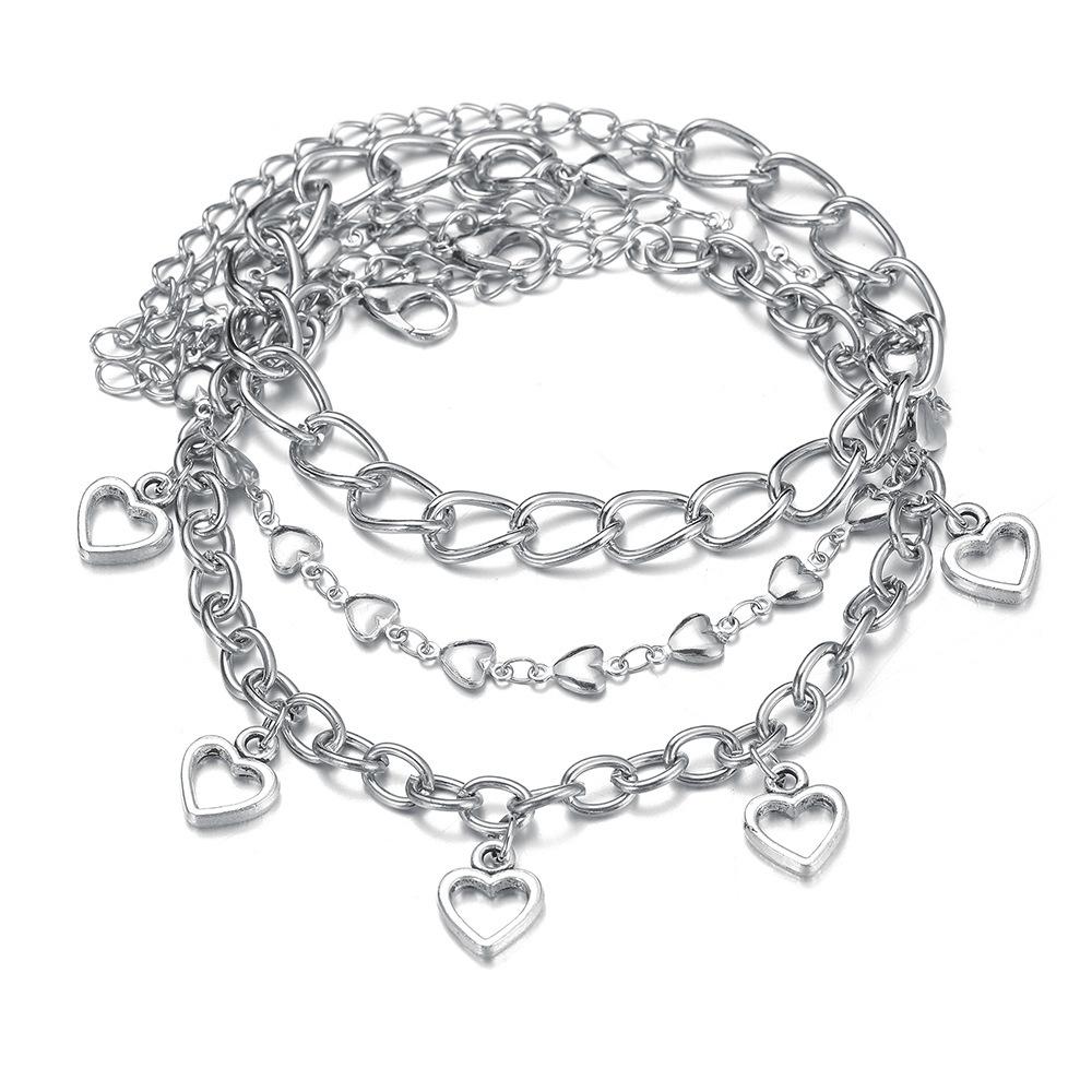 Fashion Heart Jewelry Light Luxury Love Anklet 3-Piece Creative Beach Anklet