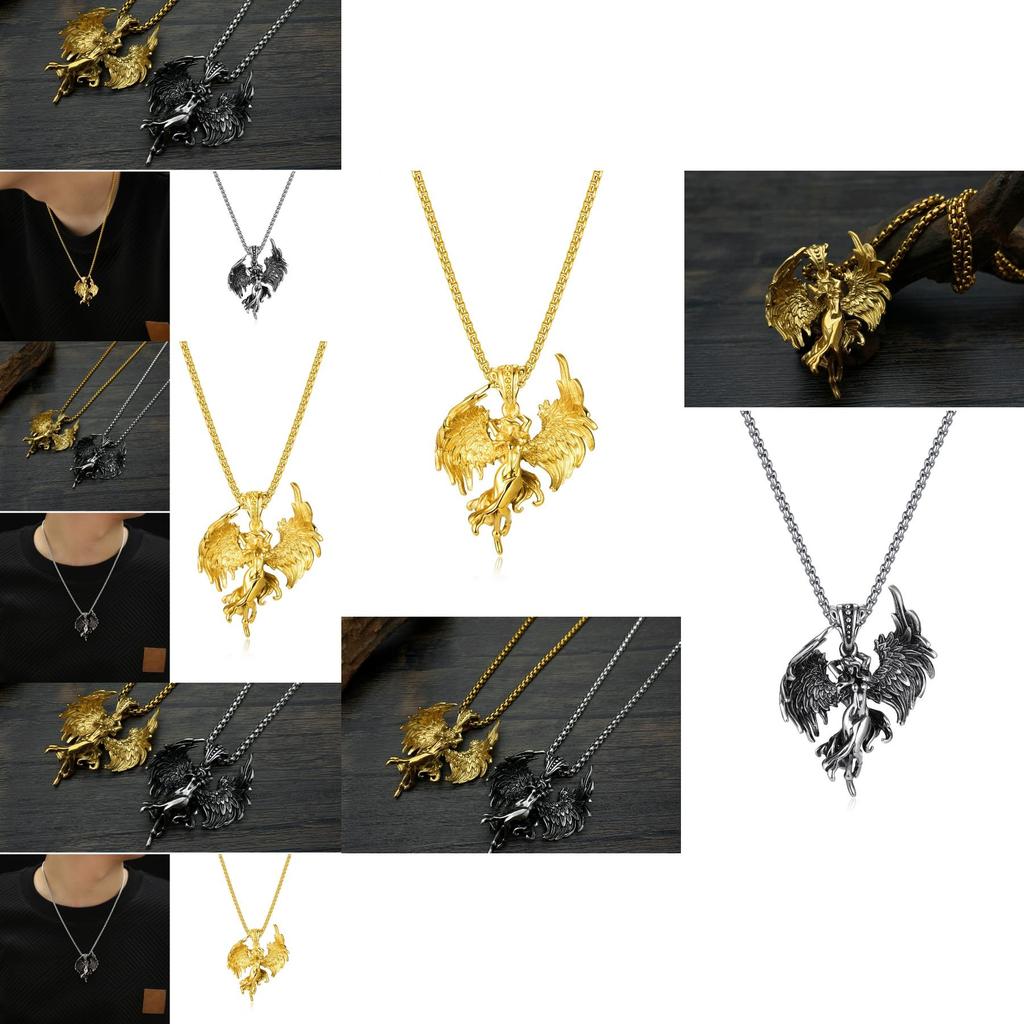 Trendy Retro Angel Pendant Necklace Fashionable Titanium Steel Jewelry Geometric Design