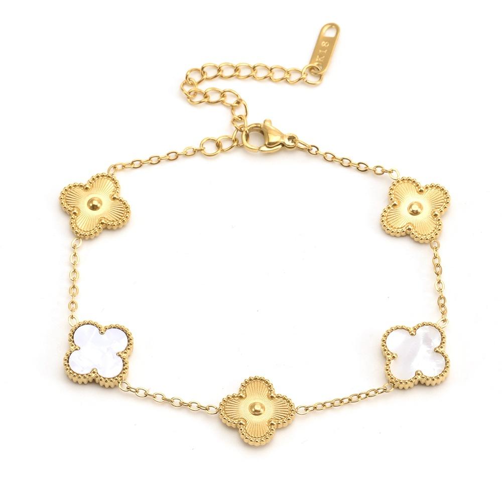 

Браслет Четырехлистный клевер 13 мм Титановая сталь Четырехлистный клевер Двусторонний браслет Не теряет цвет Браслет из титановой стали