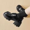 British Style Small Leather Shoes, New Spring and Autumn Black Lace-up Thick Heel Heightened Thick Sole