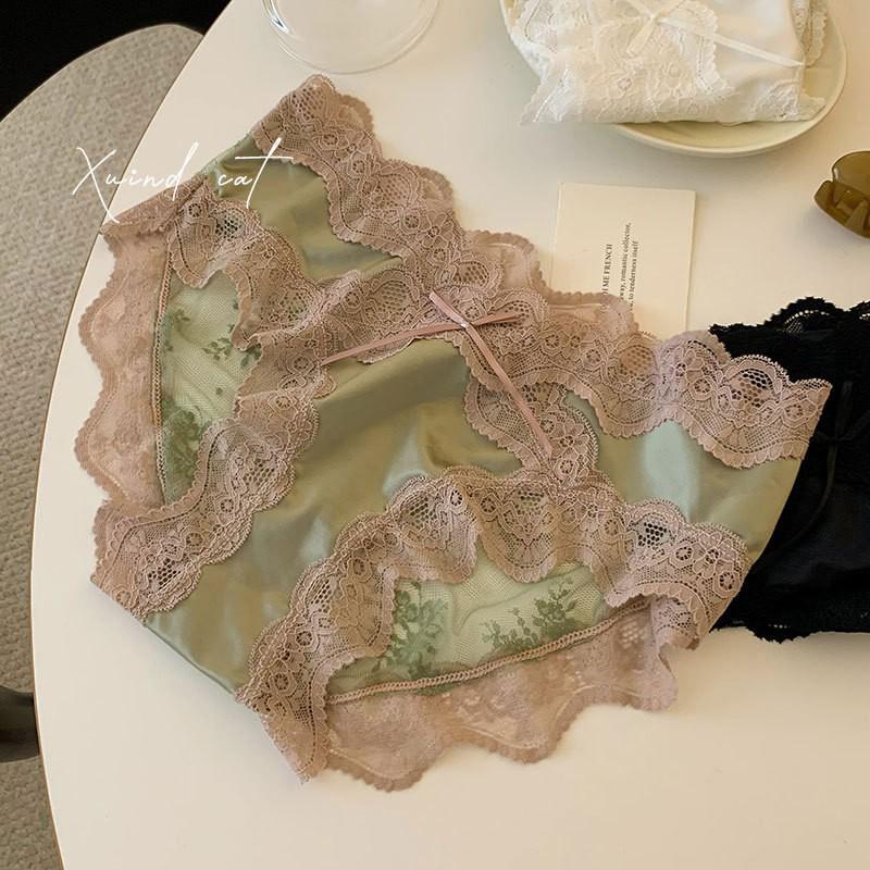 

«Женское нижнее белье из атласа Ice Silk со средней посадкой, кружевное, с промежностью из чистого хлопка» XL: 120-140 cm