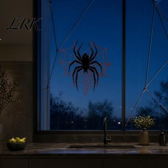 Halloween Spider Web Cling Static Glass Sticker, Reusable Window Decal, Black Red Decoration Pattern Sticker for Home Store Kindergarten Decor