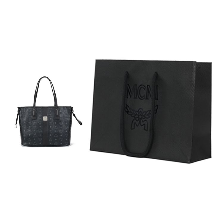 MCM Klassische Monogramm Wende-Ledertasche Große Kapazität Einkaufstasche Unisex Tote Schwarz MWPAAVI02BK001