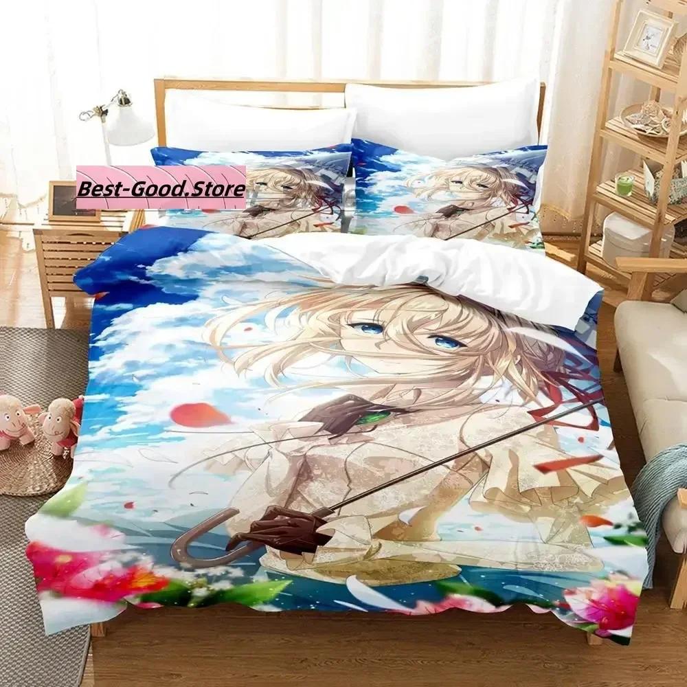 Violet Evergarden Bedding Set Single Twin Printed Bed Set With Pillowcase Duvet Cover Soft Single Double Queen Super King Size