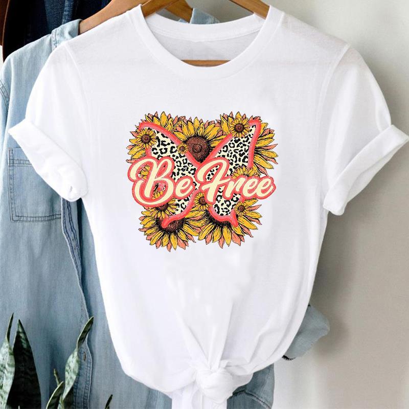 (European Size)  90s Top Fashion Short Sleeve Tee Flower Watercolor Cute Trend T-shirt Women Clothing Casual Print Lady Female Graphic T-shirt