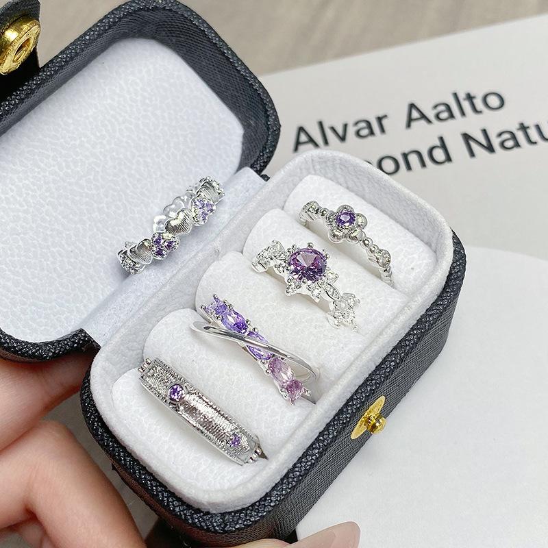Nine Purple Separation Fire Purple Zircon Color Treasure Opening Ring Niche Design Stacking Wear Light Luxury Advanced Sense Personality Ring Female