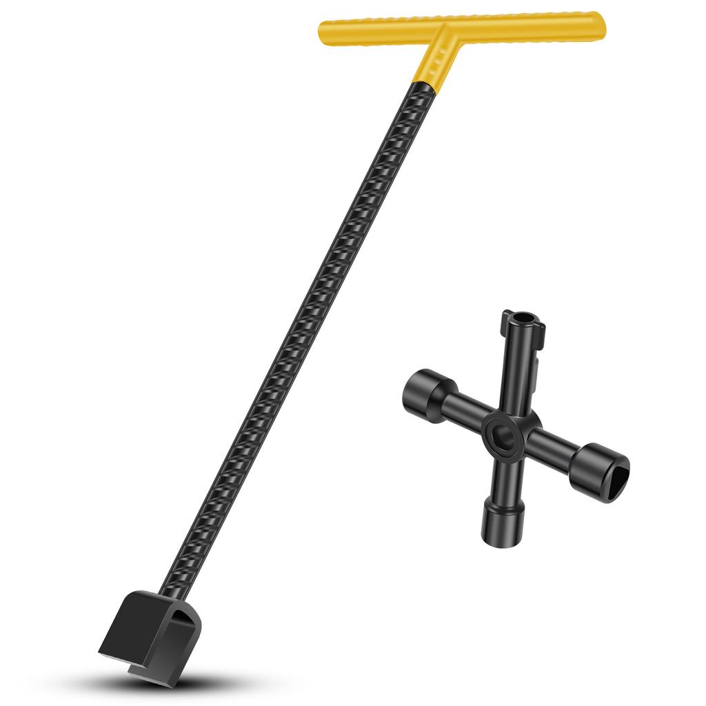 2Pcs Water Meter Key Carbon Steel Water Shut Off Tool 16inch/17inch T-Handle Water Meter Wrench for Water Gas Meter Box