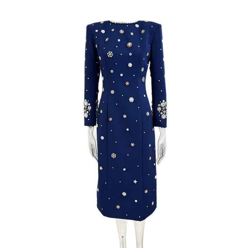 2026 European & American Celebrity Long-Sleeve Evening Gown with Heavy Beading & Rhinestones