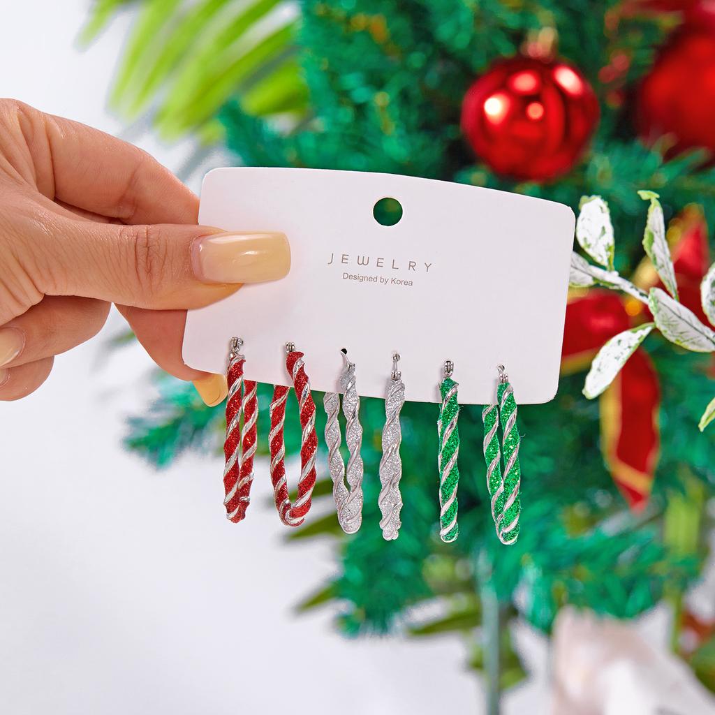 Exaggerated Red and Green Fashion Personality Christmas Day Colorful Spiral Geometric Earring Earrings