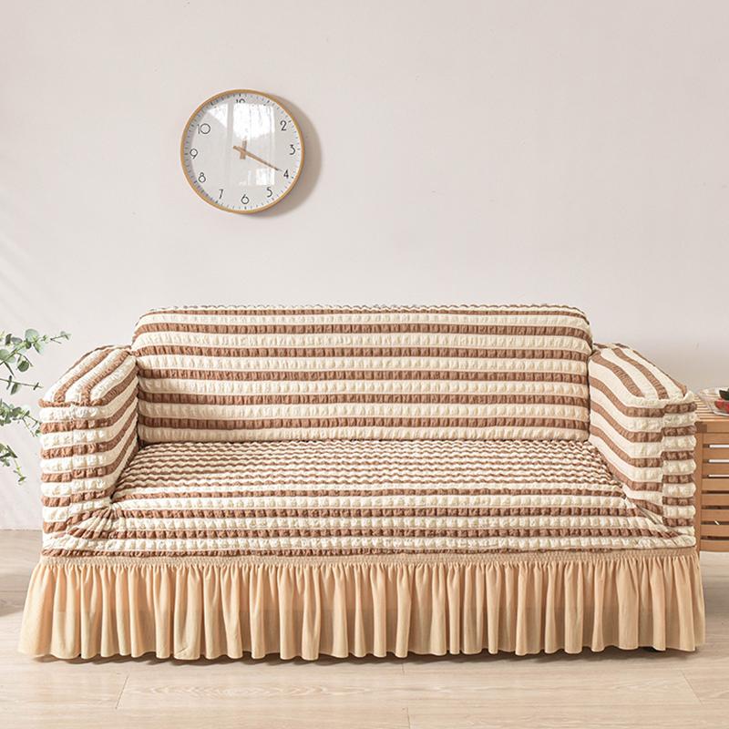 1pcs Sofa Cover for Dining Room Sofa Seersucker Textured Sofa Protector with Pleated Skirt for L-Shape Armrest Sofa