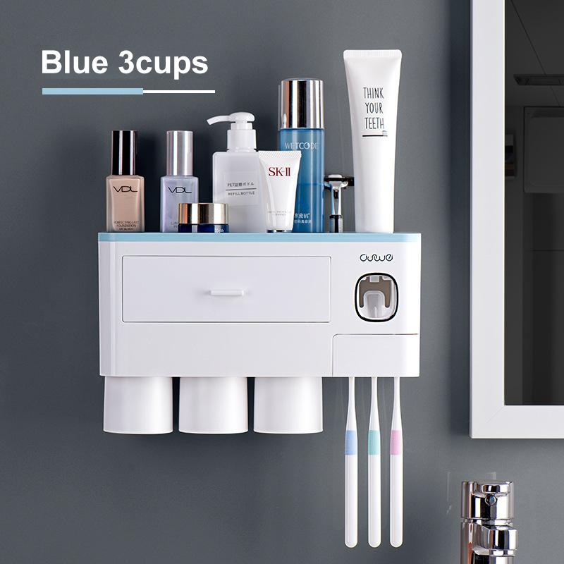 Magnetic Adsorption Inverted Toothbrush Holder 2 Automatic Toothpaste Squeezer Dispenser Storage Rack Bathroom Accessories Set