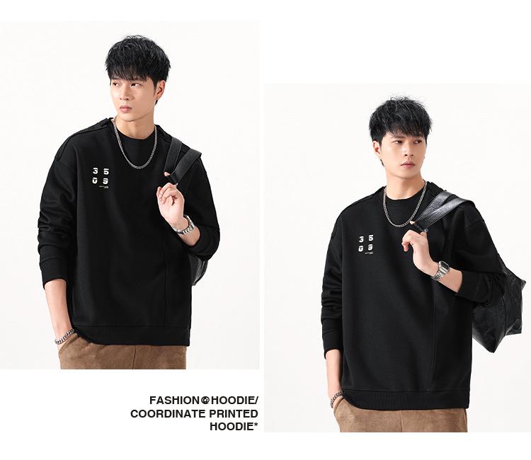 Men's Autumn Heavyweight Minimalist Double-Layer Collar Sweatshirt - Japanese Style, Spliced Round Neck, Trendy Loose Fit