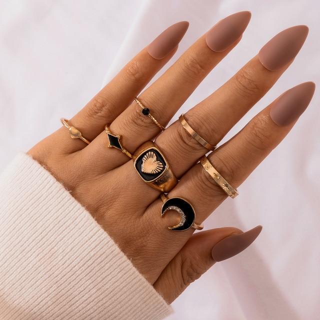 Matching Rings For Women Anillos Mujer Gold Ring Set Bagues Anillo Bohemian Jewellery Slytherin Accessories Couple Gift Sygnety