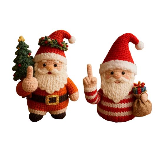 1/2/4Pcs Christmas Crocheted Santa Claus Ornament Handmade Knitted Yarn Middle Finger Santa Doll Xmas Holiday Party Decoration