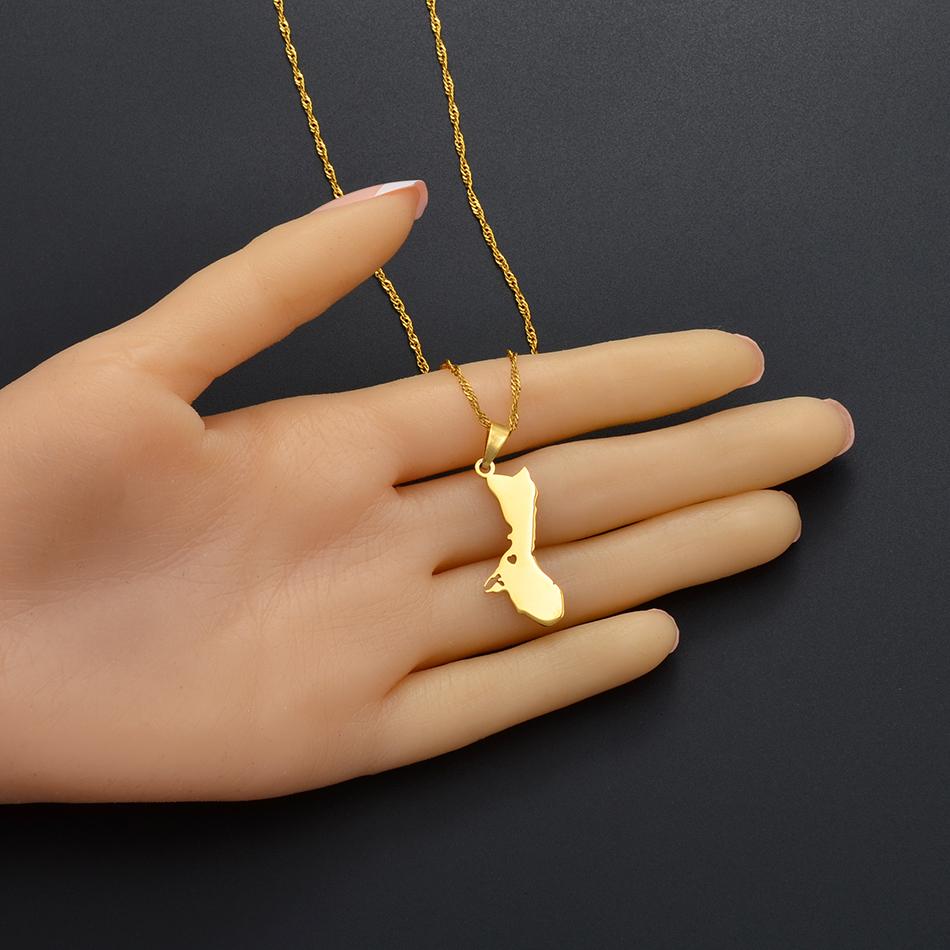 Anniyo 3cm/2.6cm Guam Map Pendant Necklaces for Women Girls Gold Color Silver Color Chains Jewelry Heart Guam Maps #136421