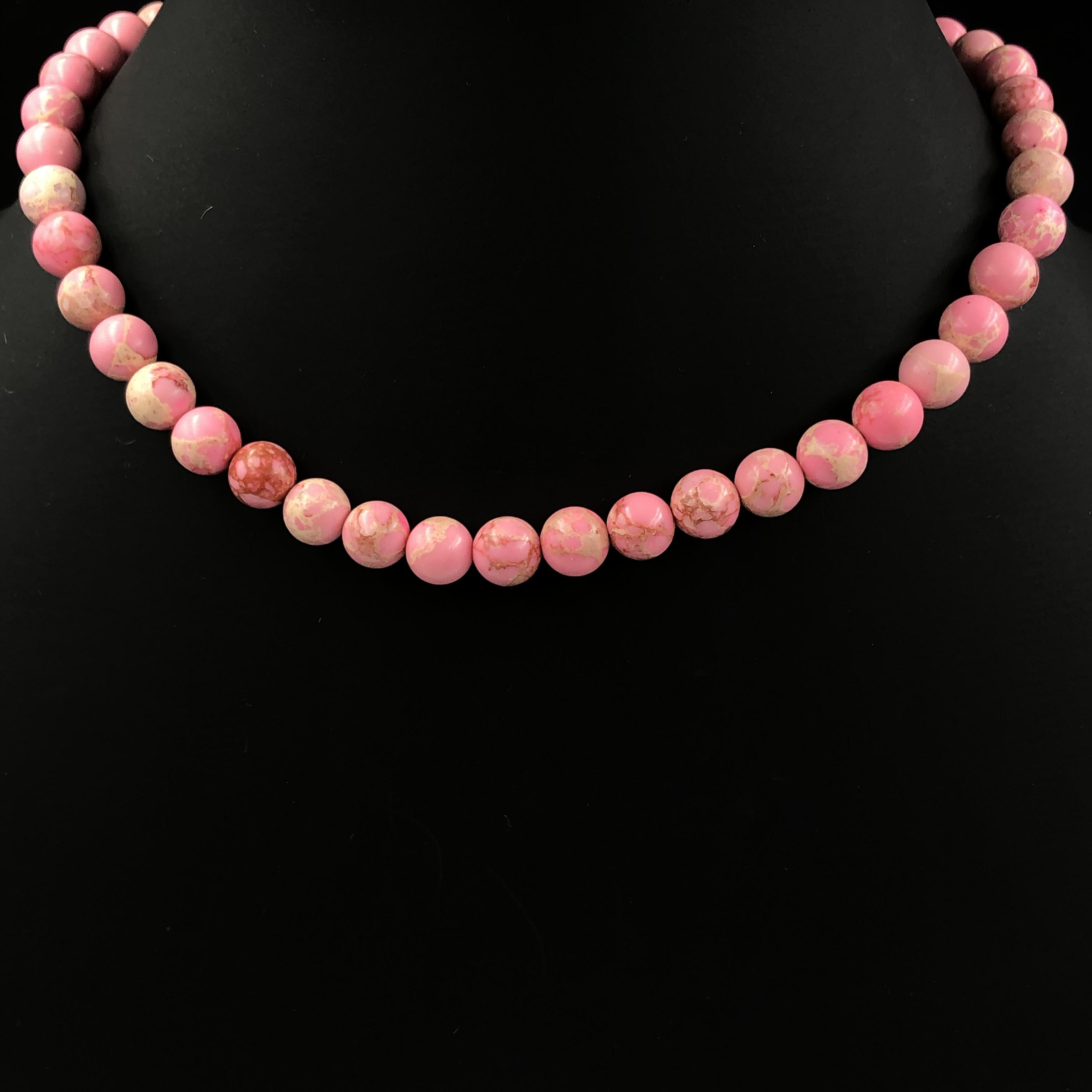 8mm Natural Pink Copper Turquoise Gemstone Round Beads Jewelry Handmade Minimalist Bead Necklace 17-20 For Gift 8BN-71