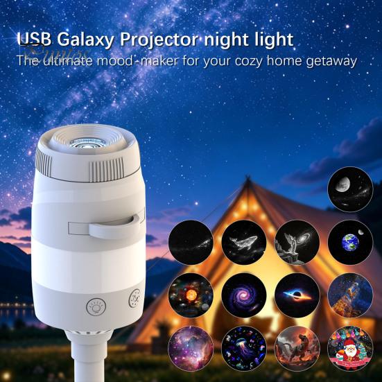 Compact Star Projector Lamp 2-in-1 Night Light, Starry Sky Ambient with Films, Kids Bedroom Decor USB Powered Dual-Mode for Sleep And Decoration