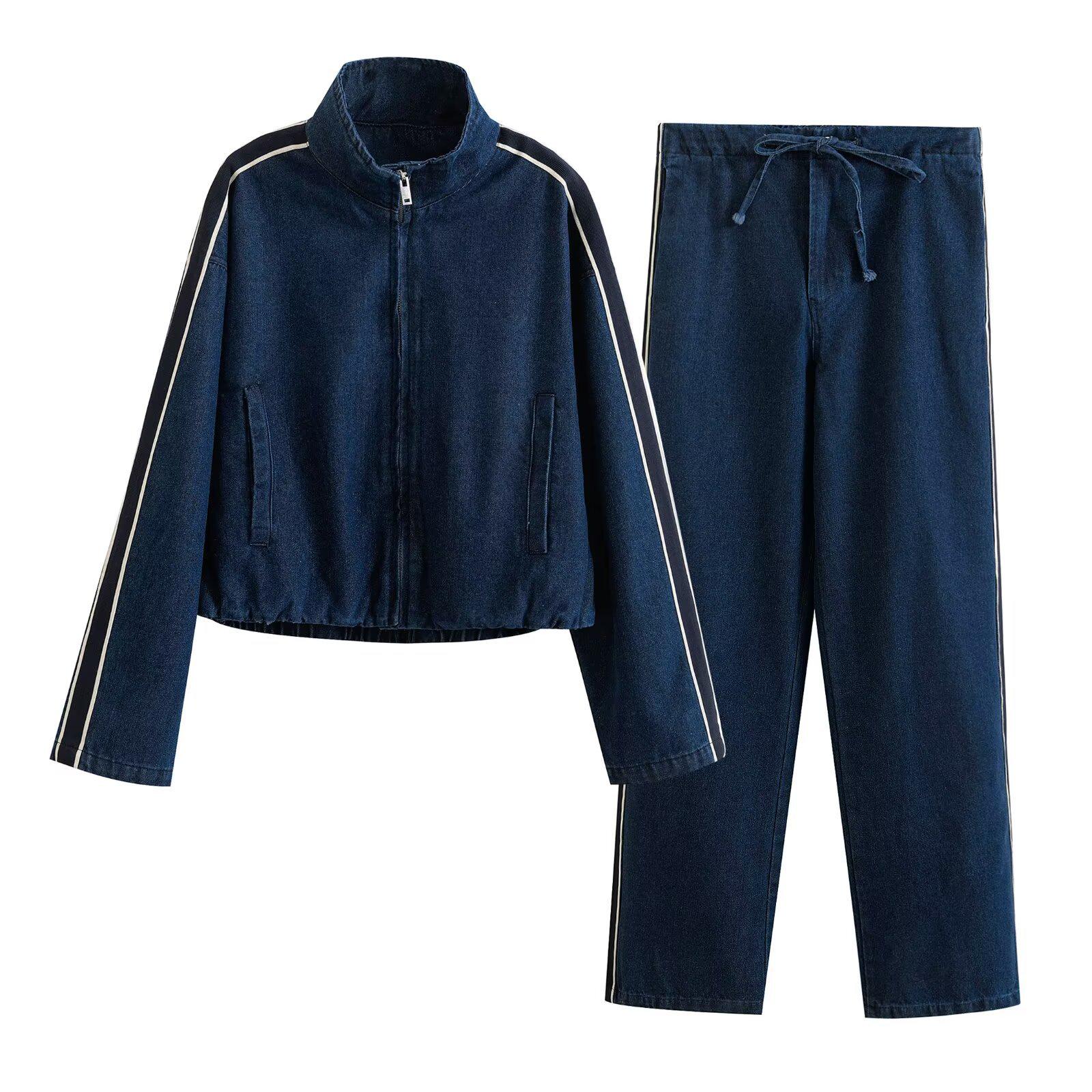 

Spring 2025 Women s European and American Denim Jacket & Pants Set XS