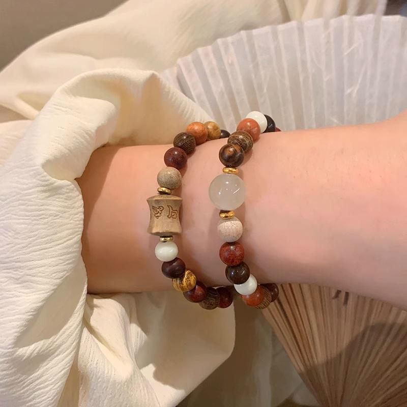 Vintage Pink Brown Beaded Bracelet Unique Stylish Jewelry Gift For Women Friendship Bracelets