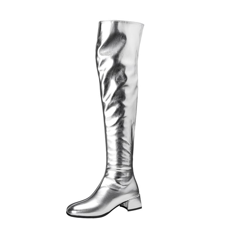 

Women s low-heeled boots autumn and winter new thick-heeled large-size golden knee boots 46