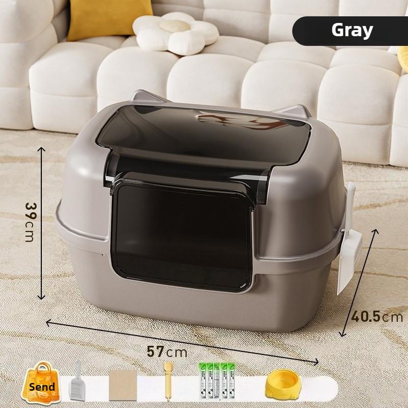 

Oversized Cat Bedpans Isolate Odors Cat Litter Box Anti-splash Kitten Toilet Deodorant Fully Enclosed Cat Supplies Free Gift with free gift серый