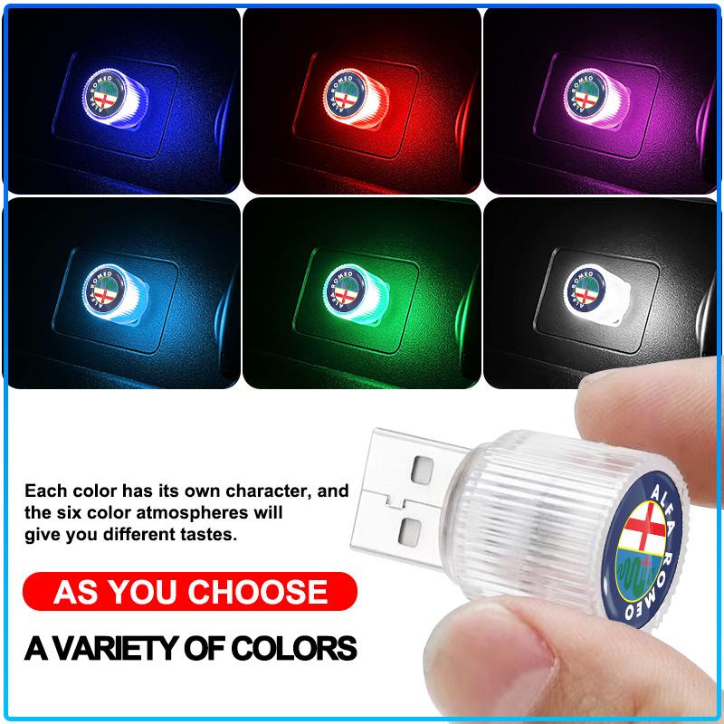 1Pcs USB Car LED Light Auto Interior Atmosphere Light Car Emblem Styling For Alfa Romeo 147 159 Giulietta Giulia Mito Spider Alpha Nheadrest