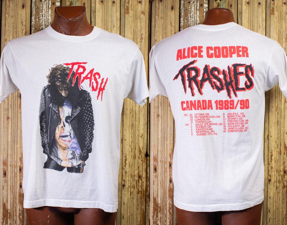 Винтажная концертная футболка Элиса Купера Trash Канада 198990 Белая S