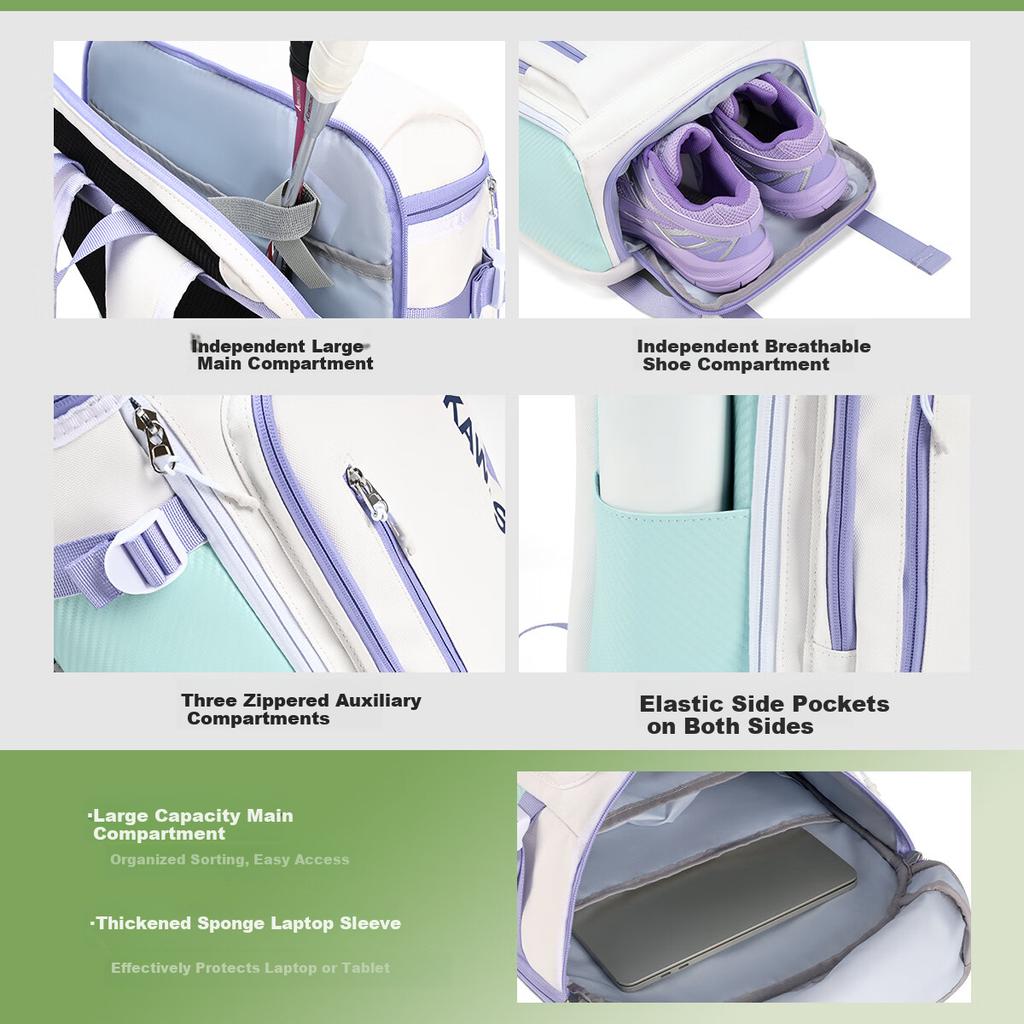 Kawasaki Badminton Backpack Double Shoulder Bag Independent Shoe Compartment Large Capacity Attack Sword Q3 White Purple