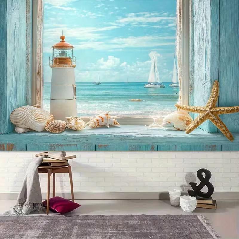 2D Tropical Coastal Sailboat Background for Summer Beach Birthday Party Decoration