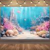 Underwater World Background, Multi-purpose Sea City and Coral Reef Photography Banner, Mermaid Theme, No Need for Electricity