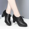 Scarpe da Lavoro da Donna Nere Stringate Tacco Medio Scarpe in Pelle Primavera Autunno Suole Morbide Traspiranti Confortevoli Scarpe Singole Delicatamente