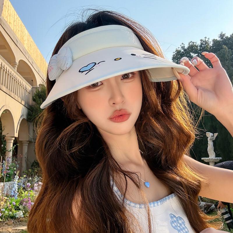 

Summer Hello Kitty Pattern Sun Hat With Wide Brim And Adjustable Strap For Beach Vacation бежевый