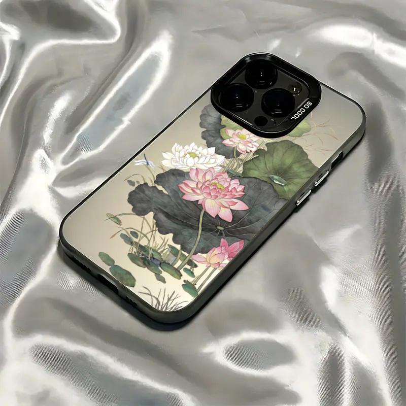 

Chinese Ink Painting Lotus Pond Floral Pattern Design Protective Cover for iPhone 17 16 15 14 13 12 11 16E Series Pro Max Plus iphone 12 ProMax