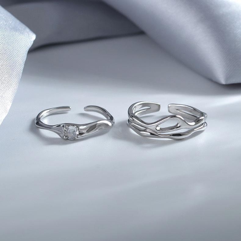 S999 Sterling Silver Unisex Couple Rings - Personalized, Cool, High-End Irregular Design, Openable Finger Rings