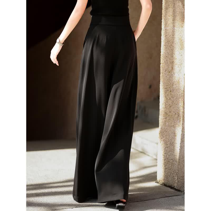 Elegant High-Waist Pleated Wide-Leg Commuter Pants L чёрный