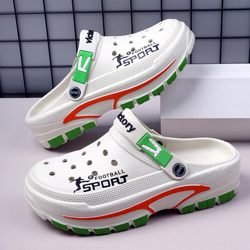 

Туфли Hole, мужская летняя одежда, универсальные сандалии, мужская пляжная обувь, корейская версия, повседневные, дышащие, полукомпактные, классные тапочки для мужчин 45 белый