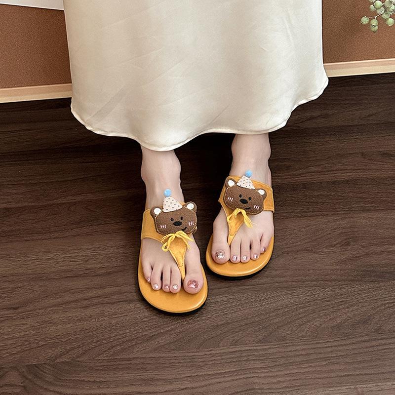Round head thick bottom herringbone cool slippers women's summer retro cartoon cute doll casual comfortable flat bottom cool slippers
