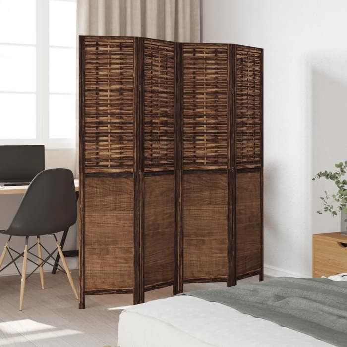VidaXL Cloison de Séparation 4 Panneaux, Séparateur de Pièce, Écran d'Intimité, Paravent de Salon Chambre, Marron Foncé Bois 358706