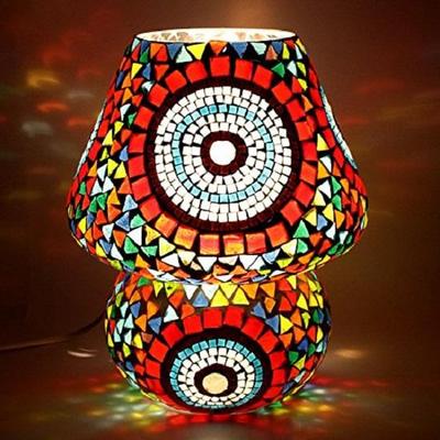 Mushroom Shaped Glass Table Lamp - Turkish Style, Multicolour, Handcrafted In India for Bedside Living Home Decoration (Bulb Not Include)