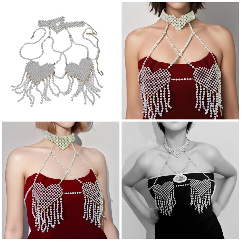 Многослойная жемчужная цепочка для тела, привлекающая внимание жемчужная бисерная цепочка для тела, нагрудная цепочка, украшения для особых случаев