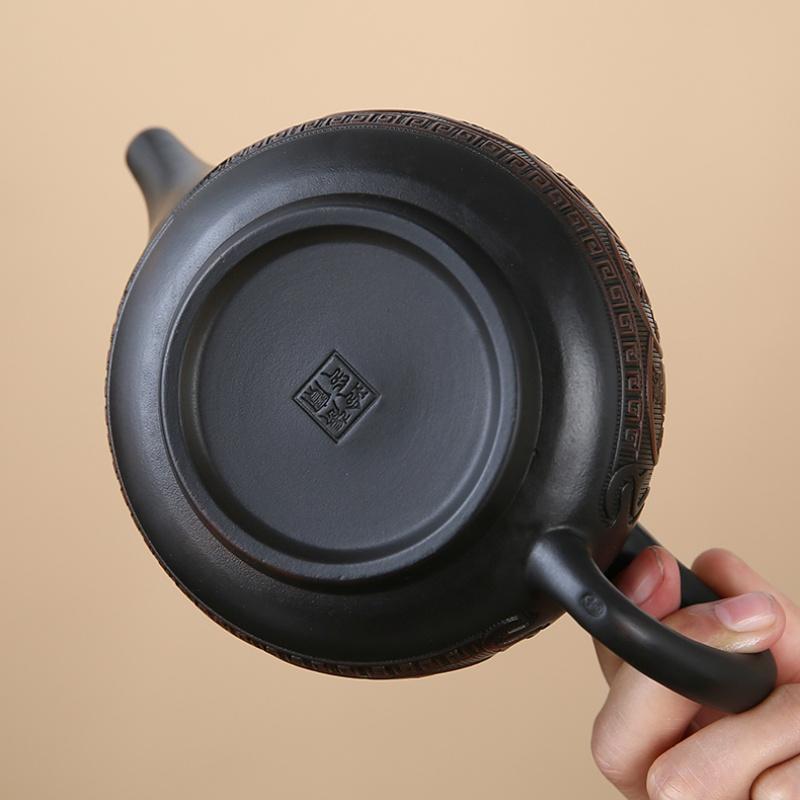 Jianshui Lila Keramik Schnitzteekanne Handbemalt Antike Reliefteekanne Haushaltsteekanne Kungfu Tee-Set Kessel
