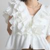 Korean Style Summer Women Stylish Blouse V Neck White Black Layered Ruffles Fashion Shirt Flying Sleeve Feminine Top