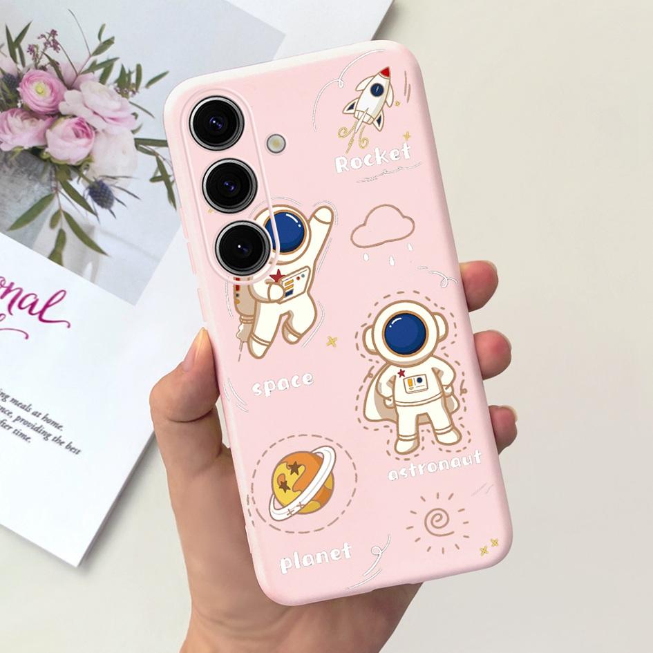 For Samsung Galaxy S24 Plus Case Lovely Yellow Duck Astronaut Matte Silicone Soft Cover For Samsung S 24 S24 Ultra S24+ 5G Funda