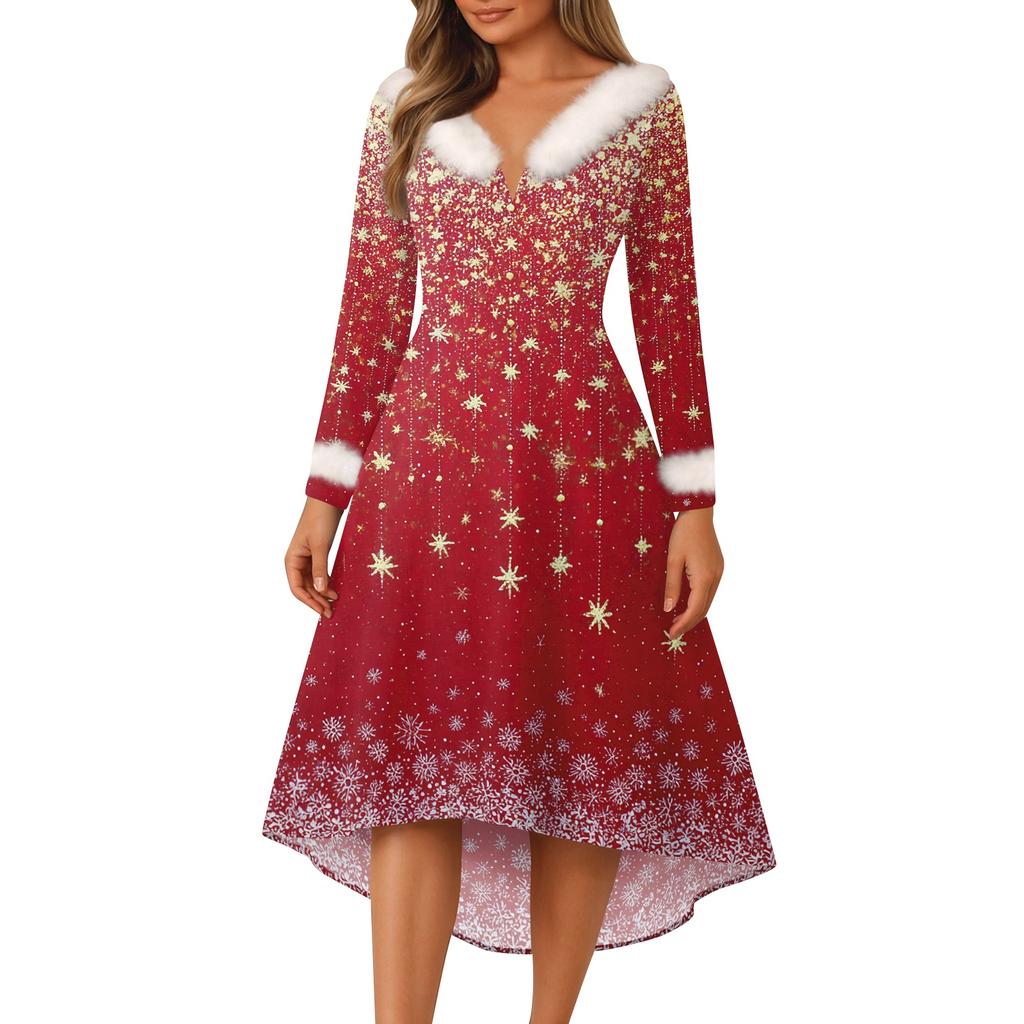 Vánoční večírek Šaty s potiskem pro ženy Vintage vánoční midi šaty Ležérní šaty Koktejlové šaty Party Slavnostní šaty