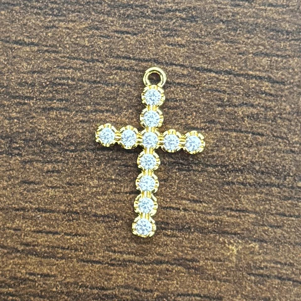 18K Gold-Plated Women's Stainless Steel Cross Necklace with CZ Zirconia